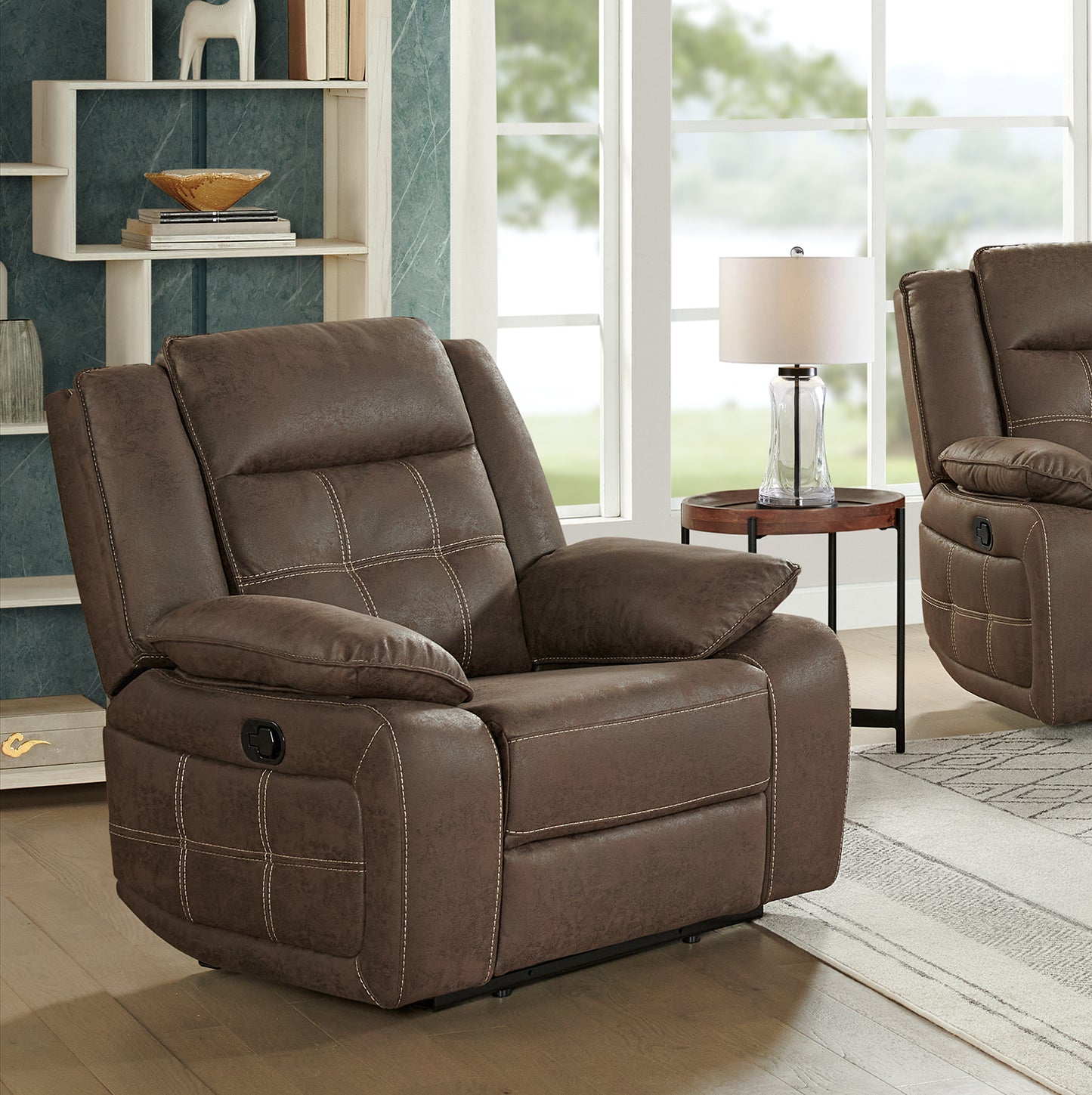 Lesley Transitional Living Room Reclining Collection, Sofa Loveseat and Recliner, Brown