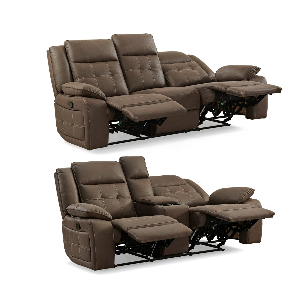 Lesley Transitional Living Room Reclining Collection, Sofa Loveseat and Recliner, Brown