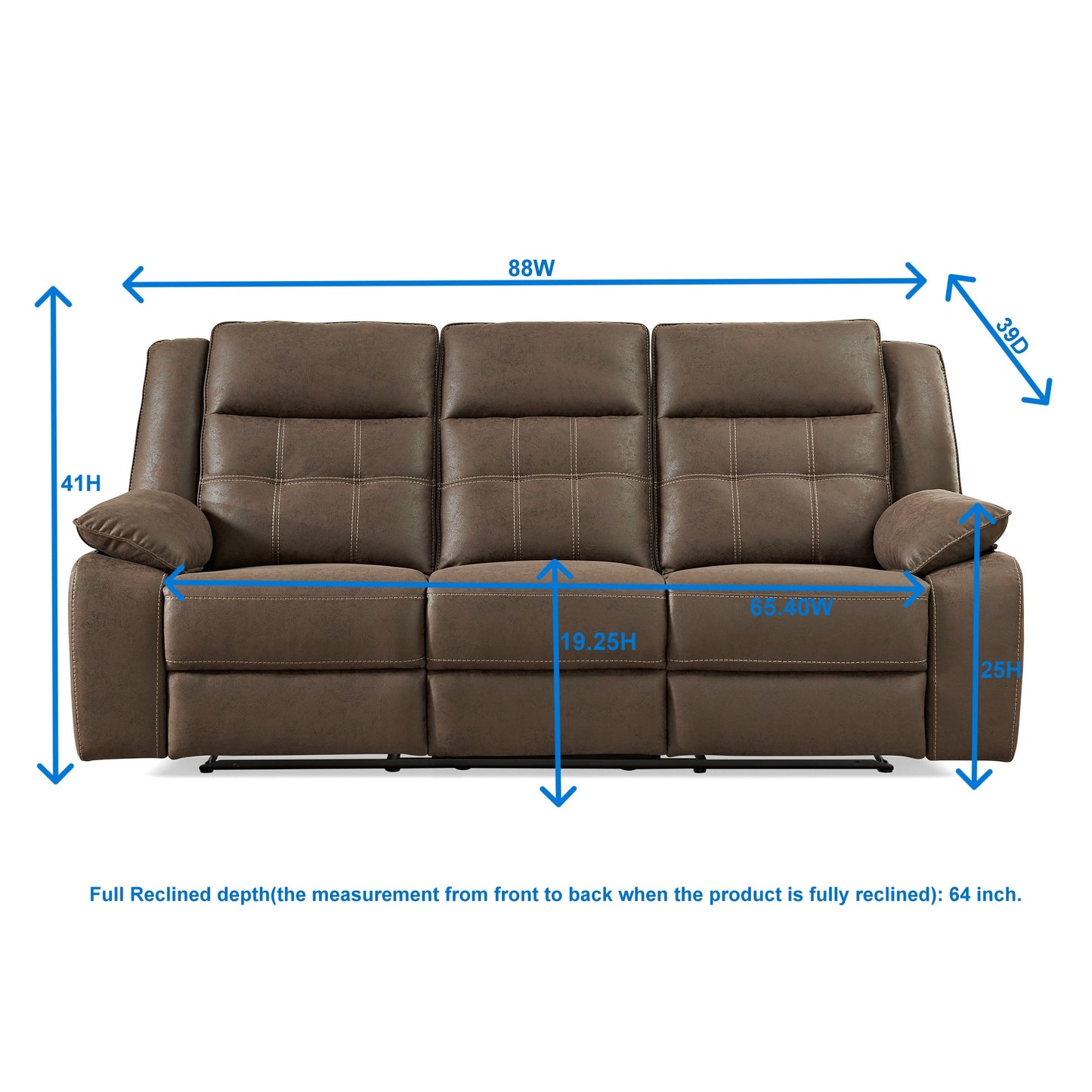 Lesley Transitional Living Room Reclining Collection, Sofa Loveseat and Recliner, Brown