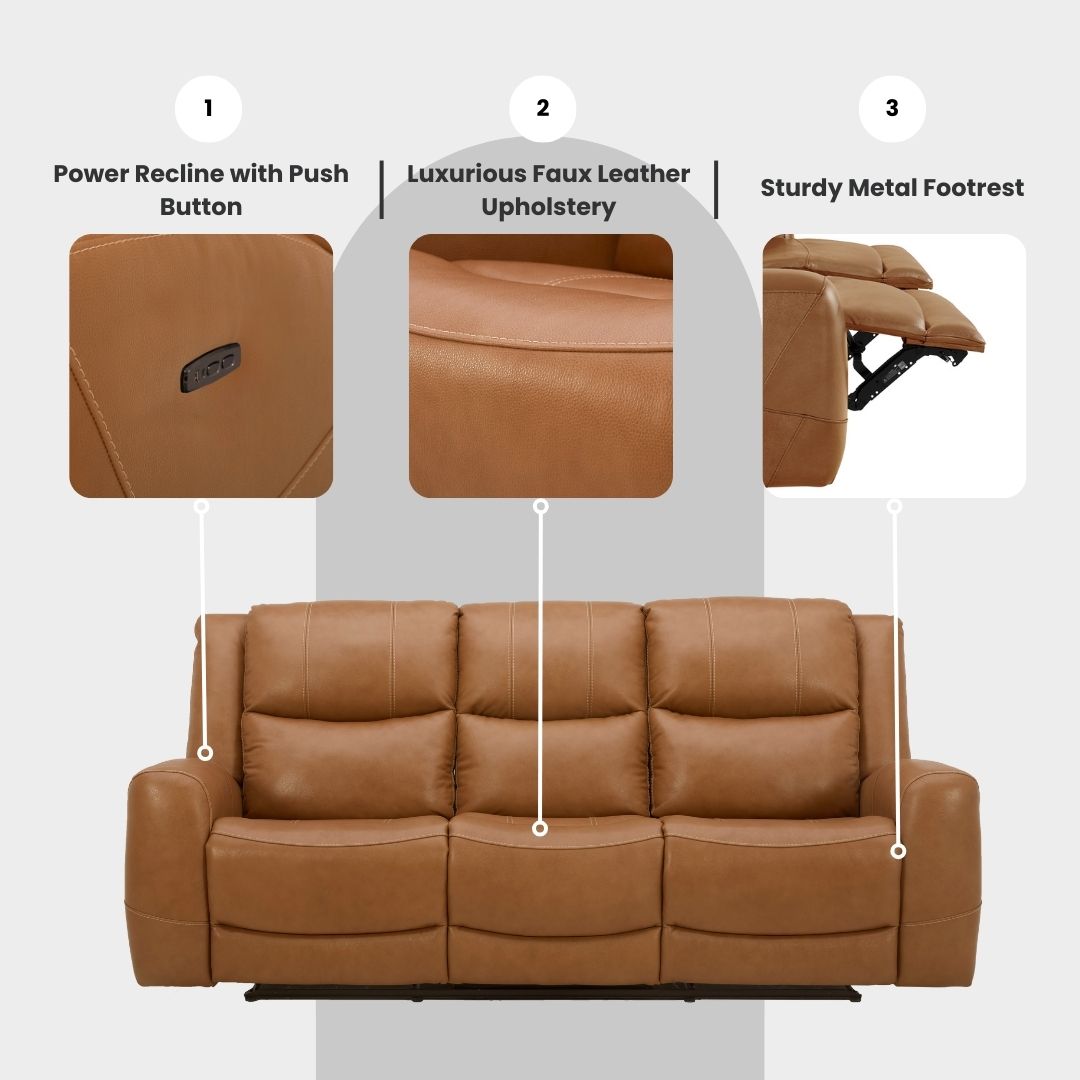 Roundhill Furniture Cozura Leather Power Dual Reclining Sofa