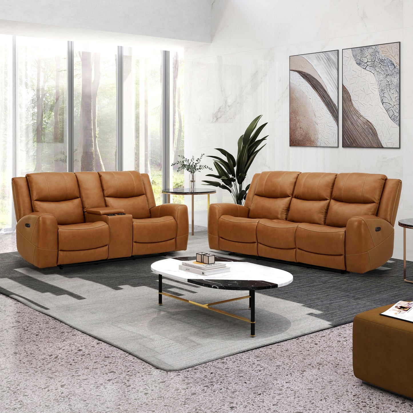 Roundhill Furniture Cozura Leather Power Recling Living Room Collection