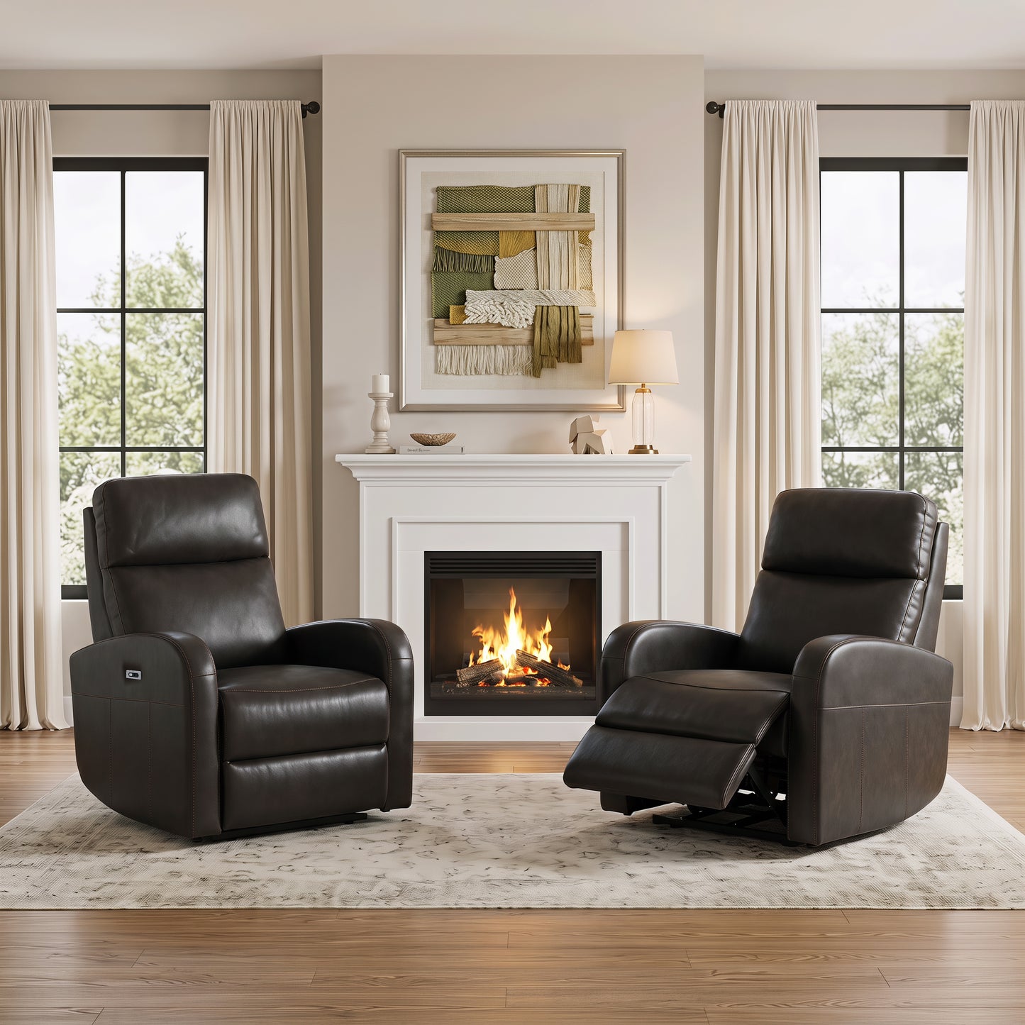 Roundhill Furniture Noah Leather Power Recliner Chair with Charging Port, One-Touch Electric Reclining Armchair