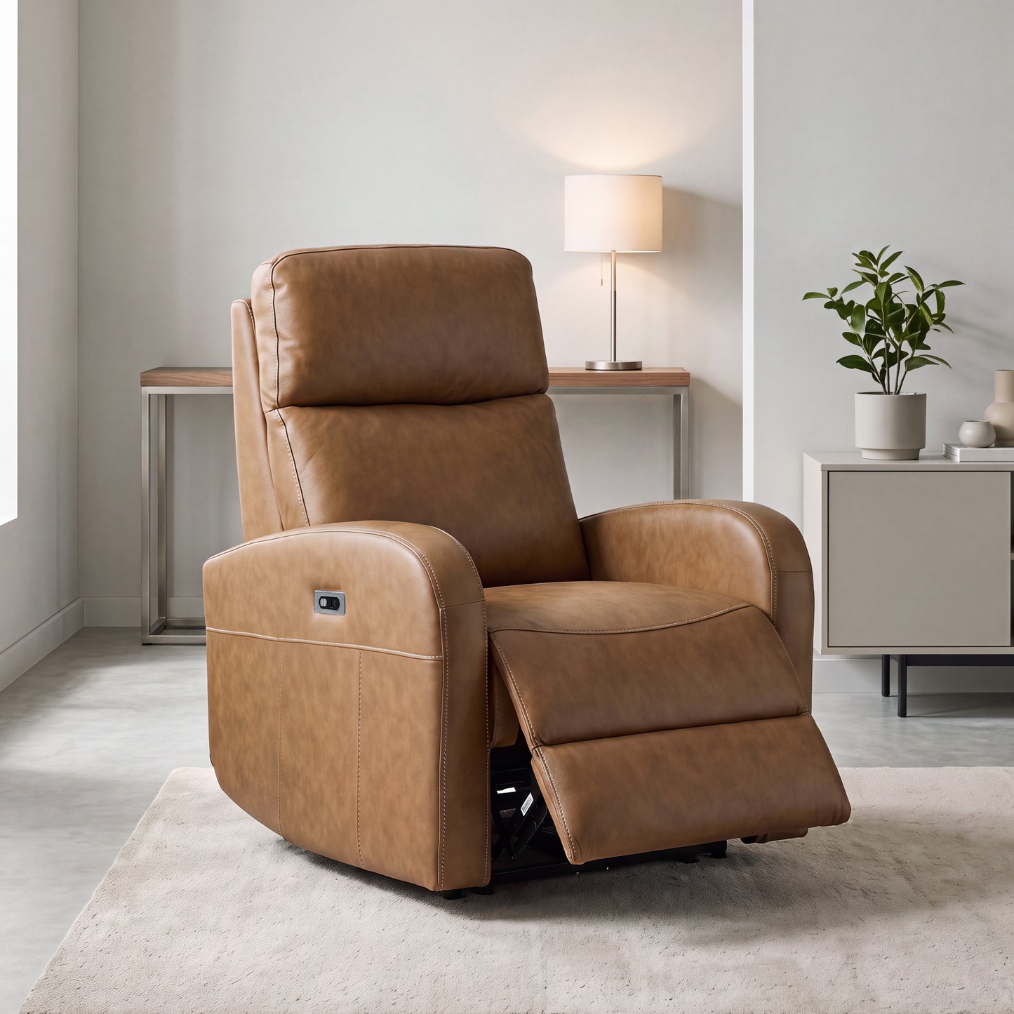 Roundhill Furniture Noah Leather Power Recliner Chair with Charging Port, One-Touch Electric Reclining Armchair