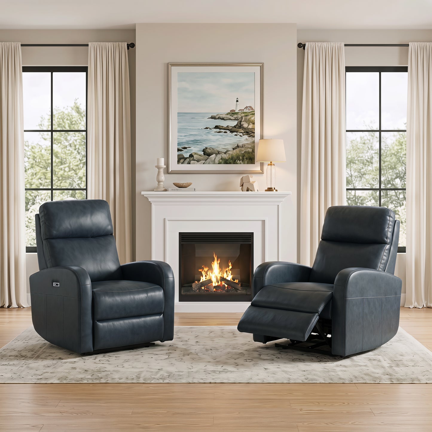 Roundhill Furniture Noah Leather Power Recliner Chair with Charging Port, One-Touch Electric Reclining Armchair