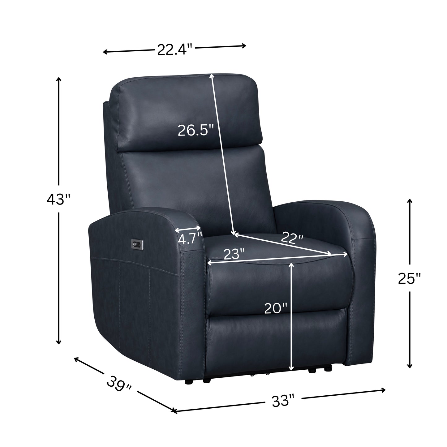 Roundhill Furniture Noah Leather Power Recliner Chair with Charging Port, One-Touch Electric Reclining Armchair