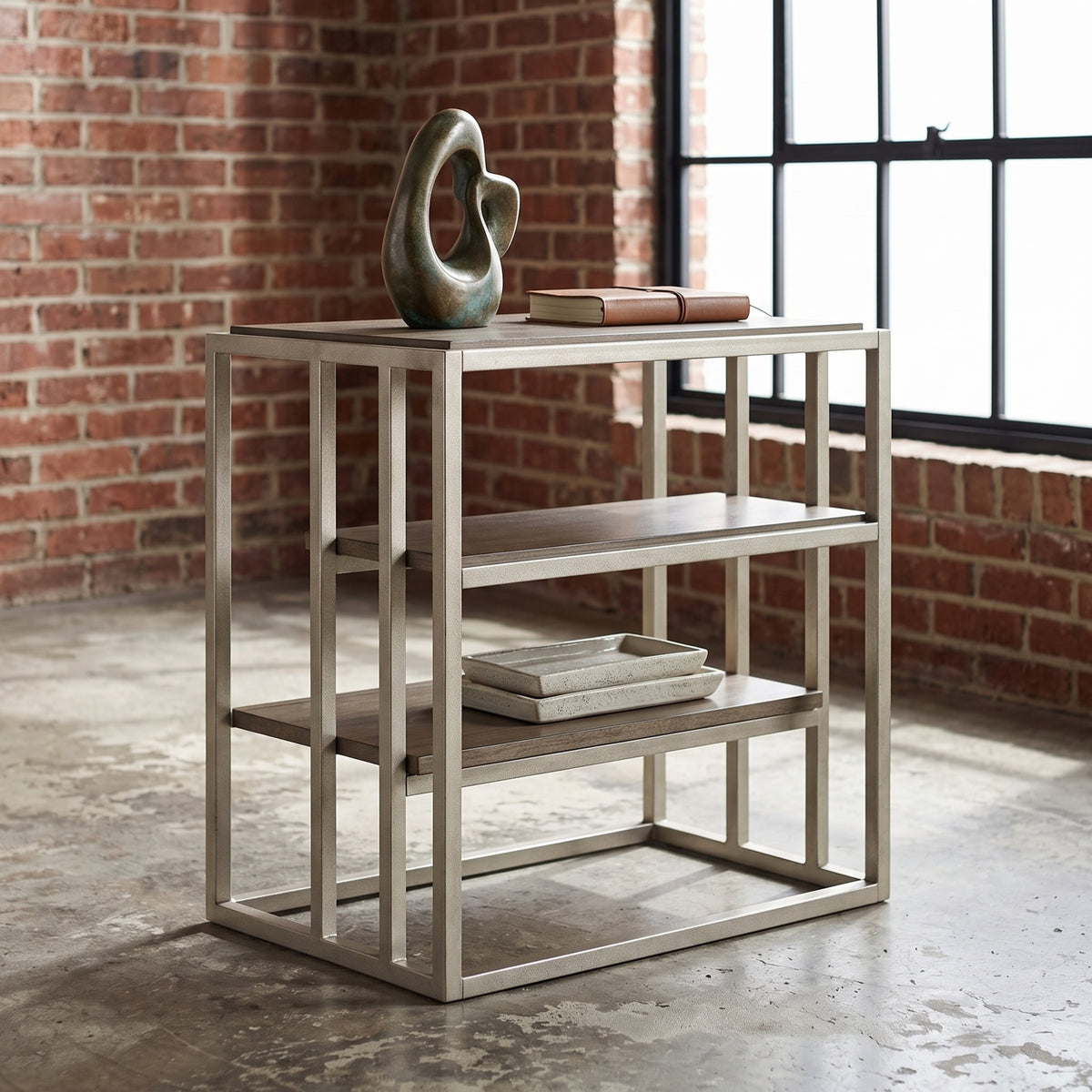 Roundhill Furniture Padena Metal Frame Wood Living Room Chairside Table with Shelf