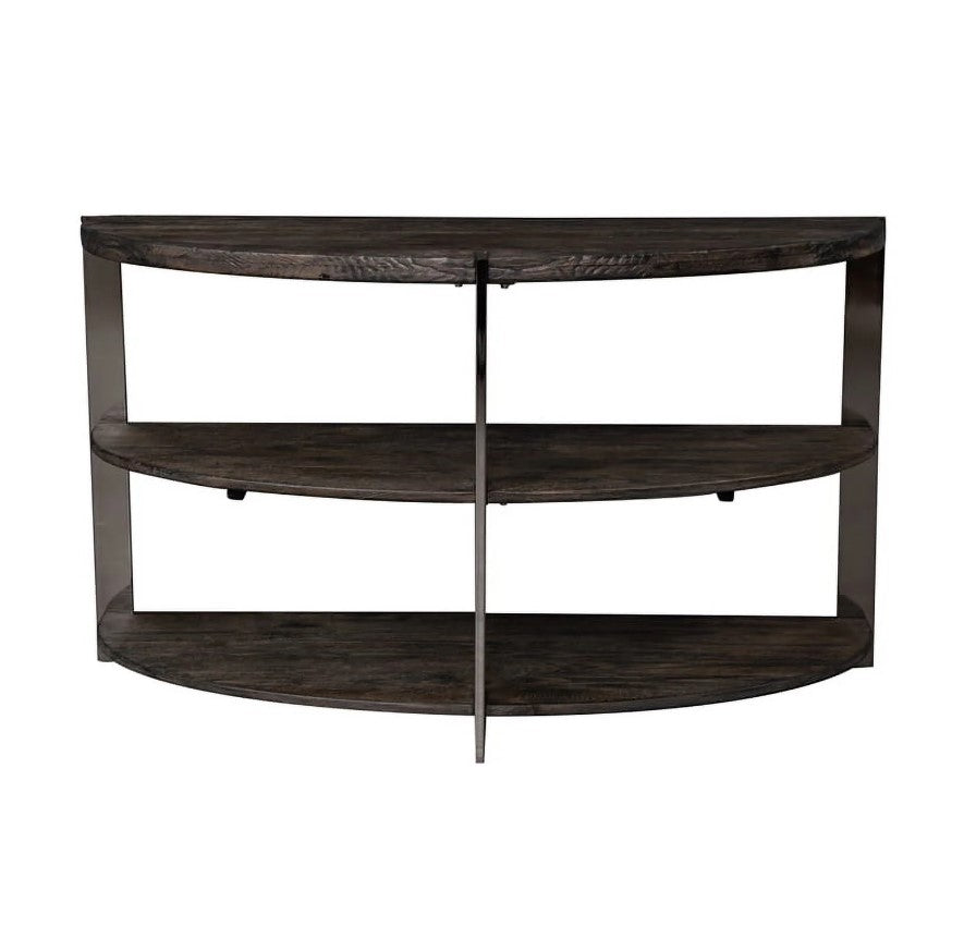 Roundhill Furniture Kalne Console Table Half Moon Shape with 2 Open Shelves, Charcoal Gray/Chrome Plated Metal