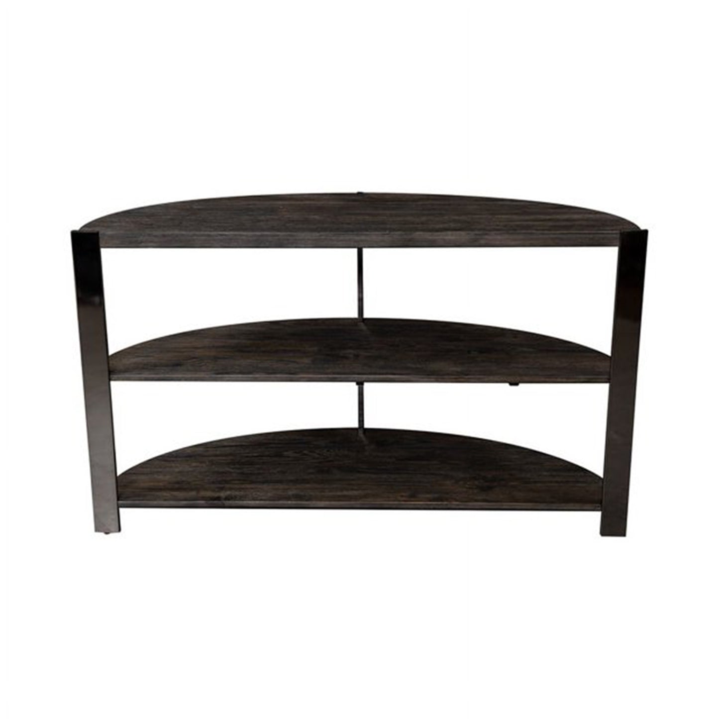 Roundhill Furniture Kalne Console Table Half Moon Shape with 2 Open Shelves, Charcoal Gray/Chrome Plated Metal