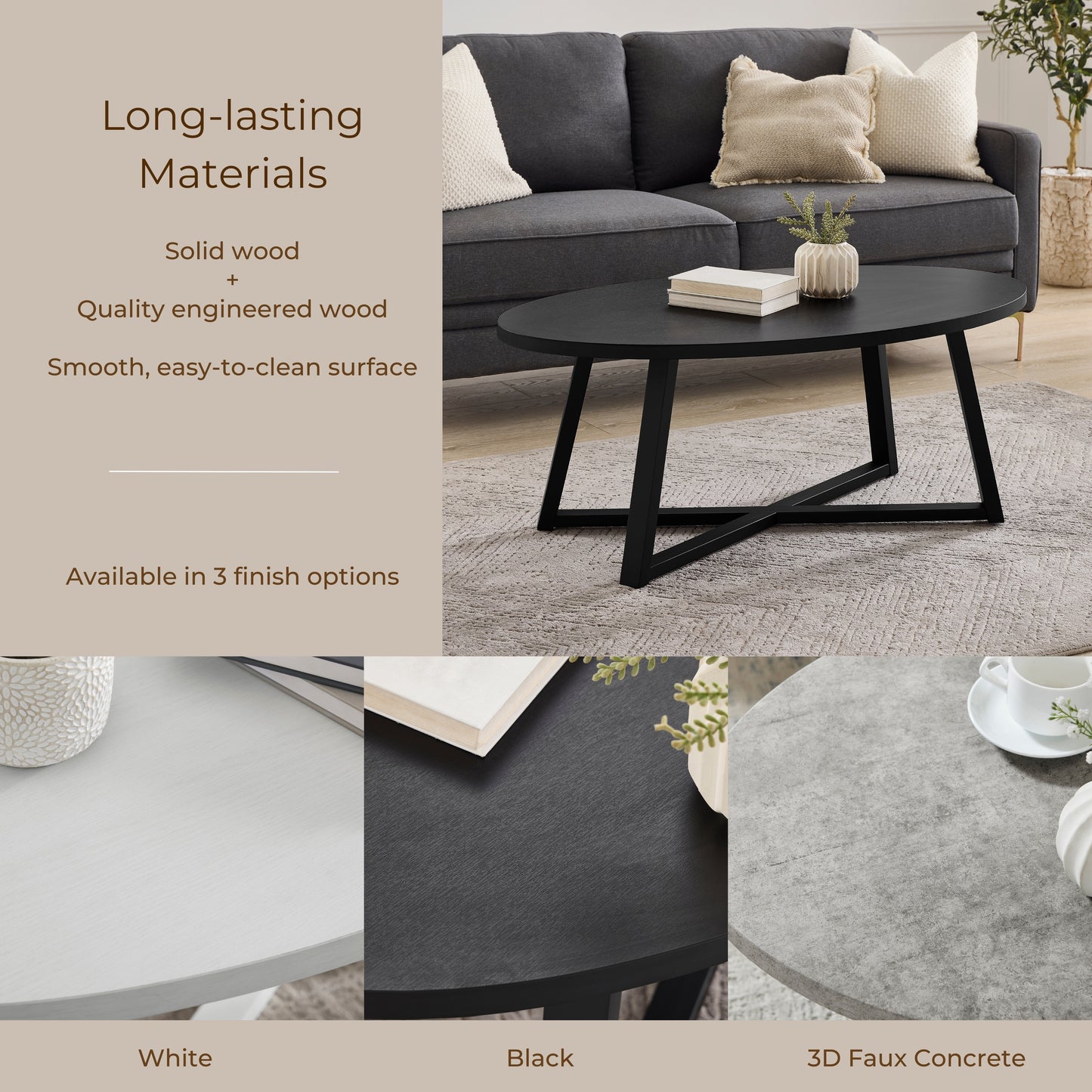 Roundhill Furniture Modern Harmony Wood Oval Coffee Table