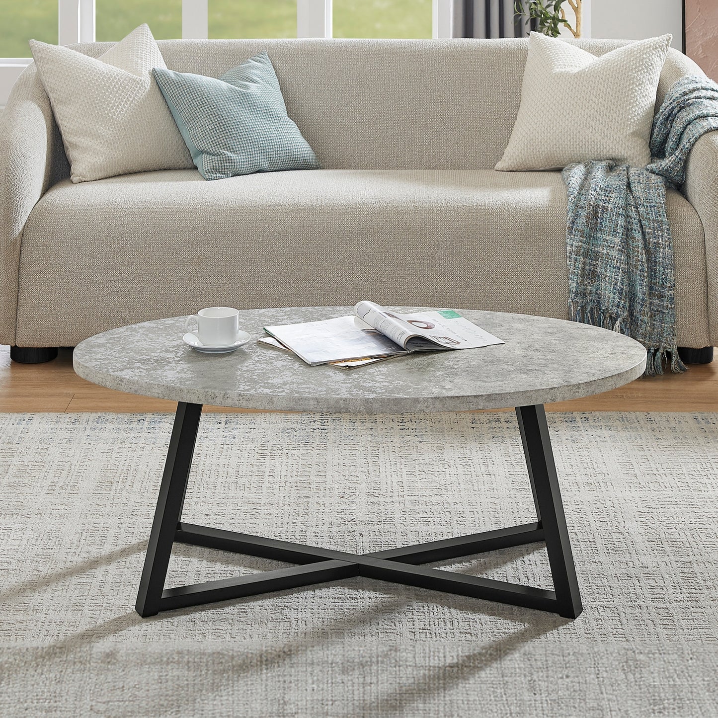 Roundhill Furniture Modern Harmony Wood Oval Coffee Table