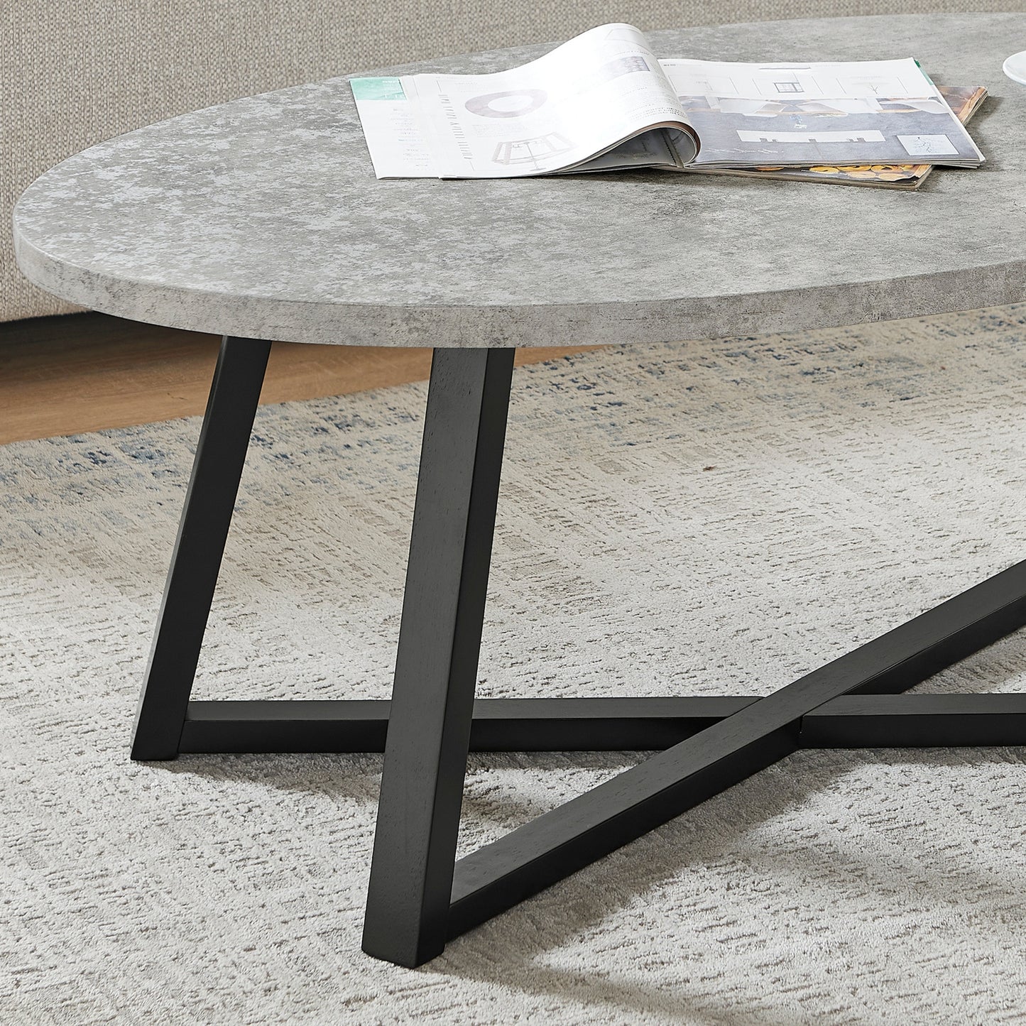 Roundhill Furniture Modern Harmony Wood Oval Coffee Table