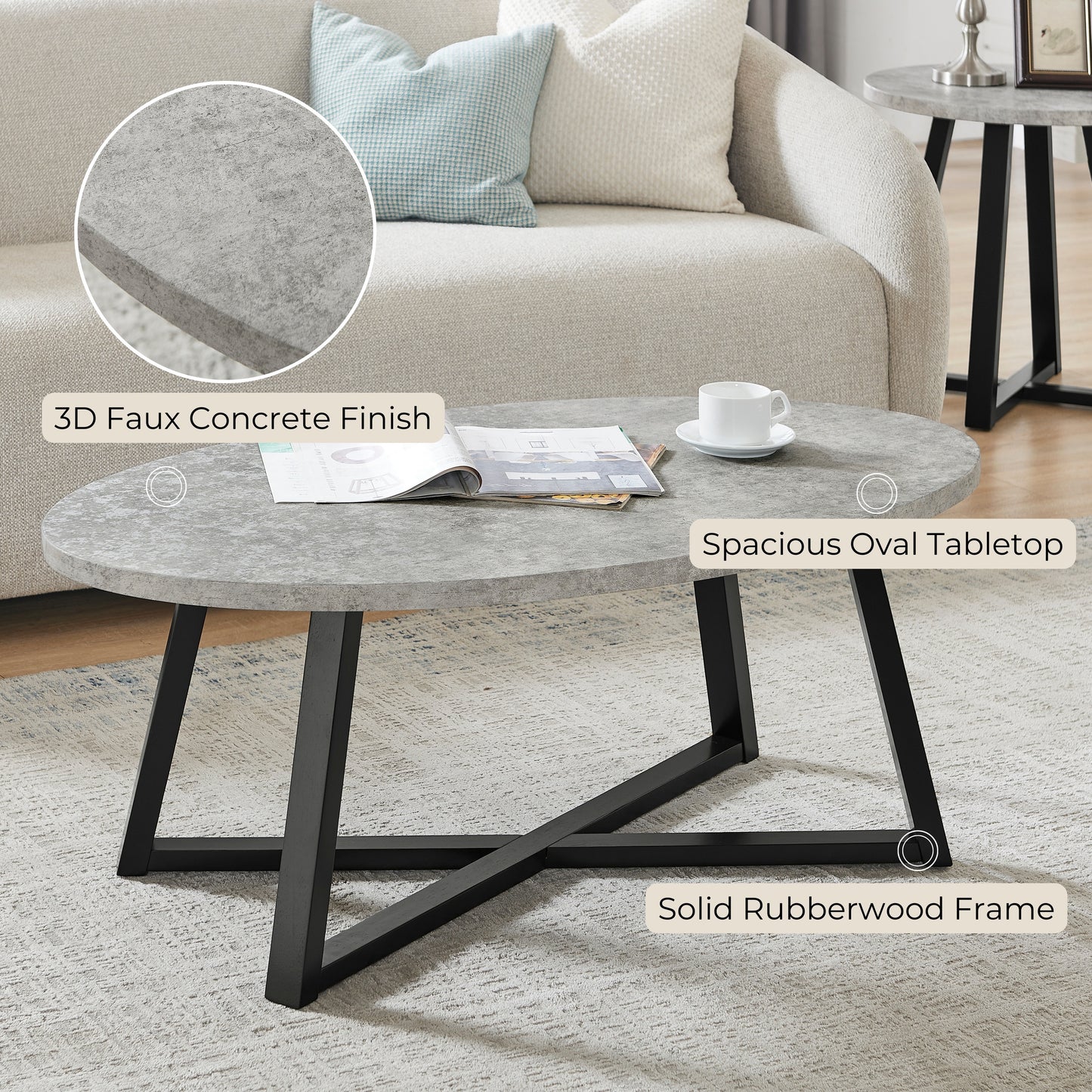 Roundhill Furniture Modern Harmony Wood Oval Coffee Table