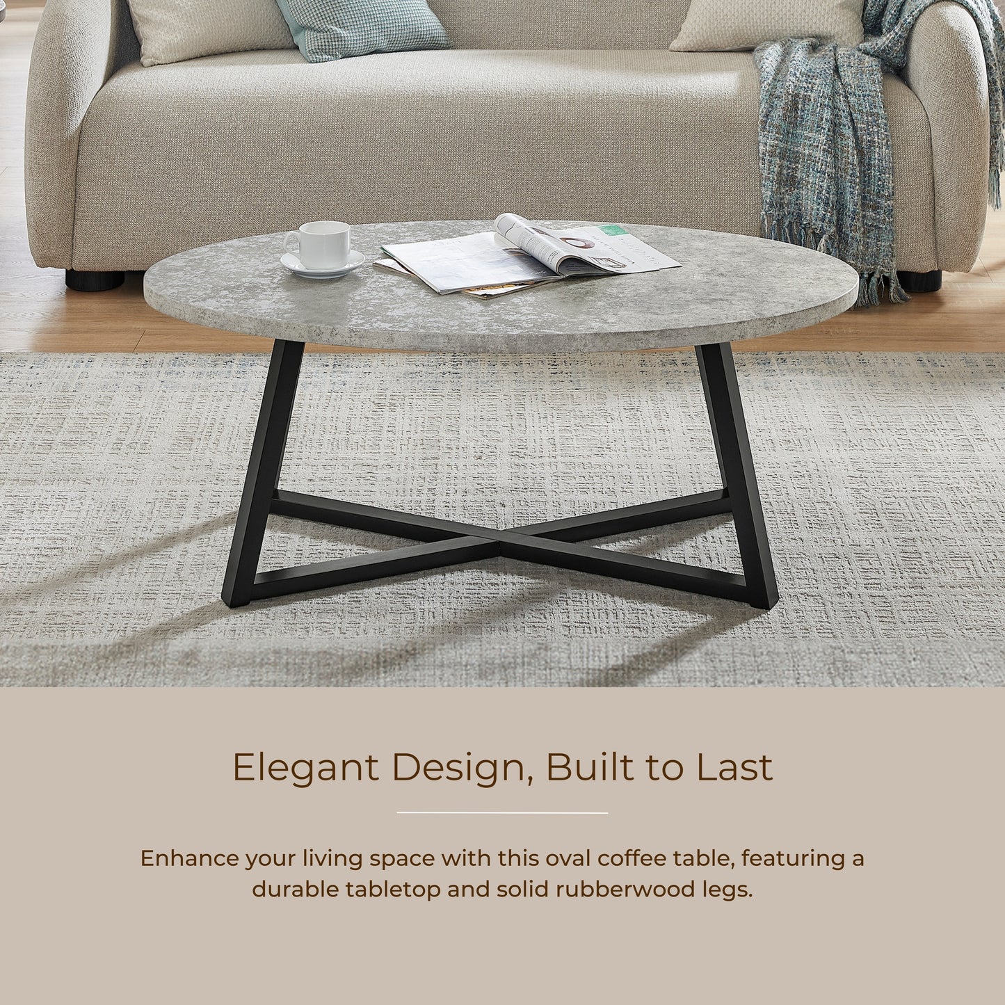 Roundhill Furniture Modern Harmony Wood Oval Coffee Table