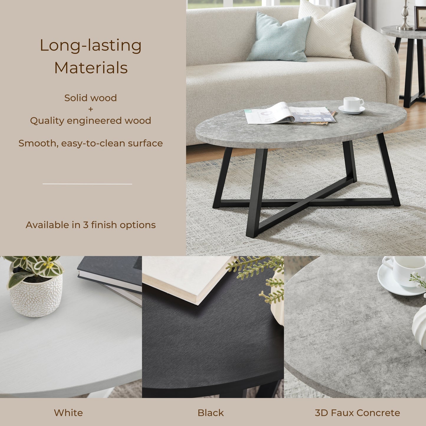 Roundhill Furniture Modern Harmony Wood Oval Coffee Table