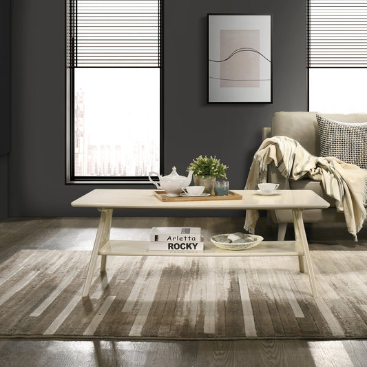 Roundhill Furniture Arona Mid-Century Modern Wood Shelf Coffee Table