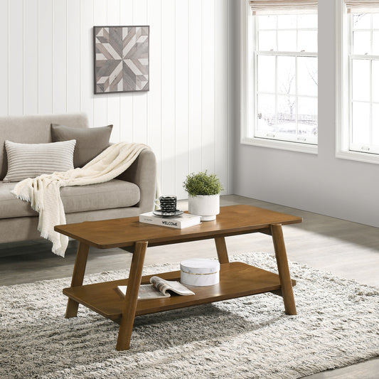 Metz Mid-Century Modern Wood Shelf Coffee Table, Walnut Finish