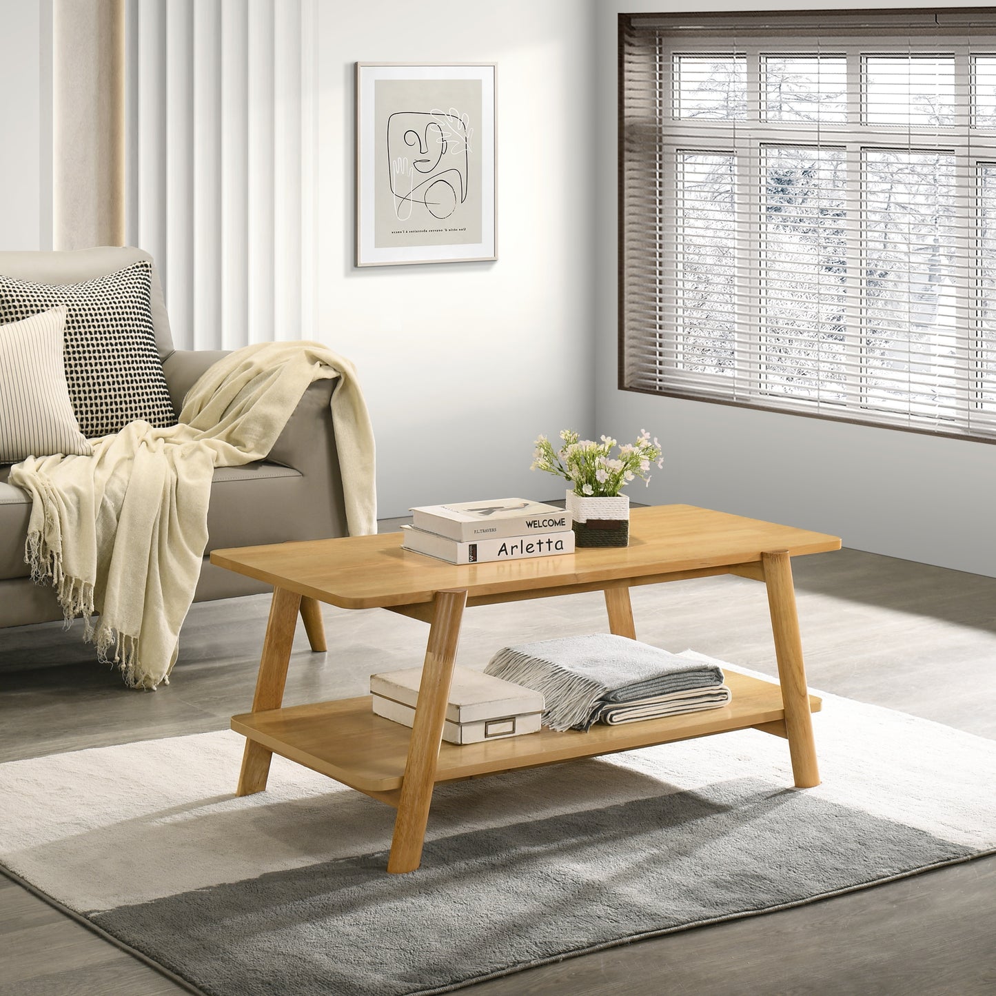 Roundhill Furniture Metz Mid-Century Modern Wood Shelf Coffee Table