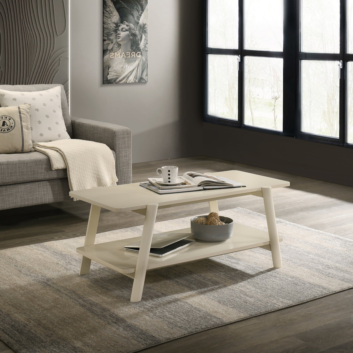 Roundhill Furniture Metz Mid-Century Modern Wood Shelf Coffee Table