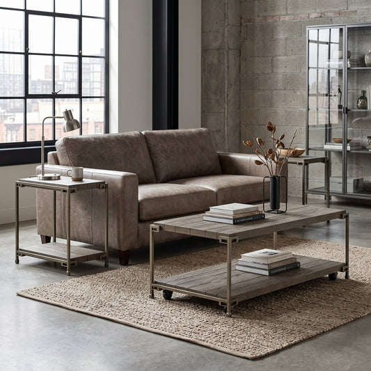 Roundhill Furniture Corbeta 3-Piece Metal Frame Wood Living Room Coffee Table and 2 Chairside Tables Set, Aged Graphite