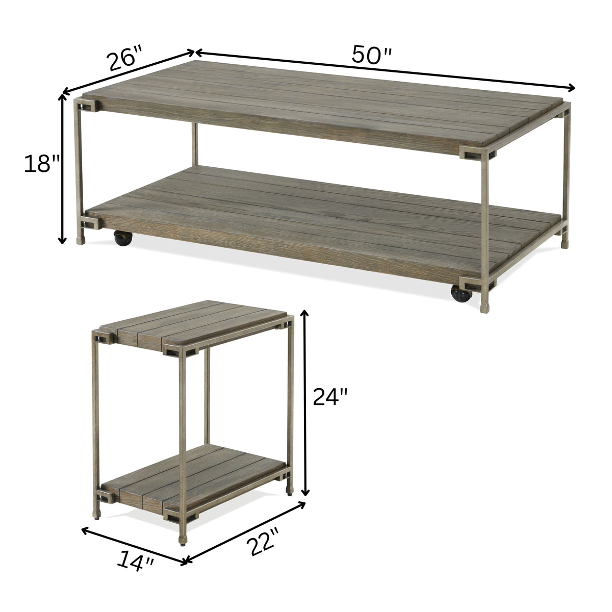 Roundhill Furniture Corbeta 3-Piece Metal Frame Wood Living Room Coffee Table and 2 Chairside Tables Set, Aged Graphite