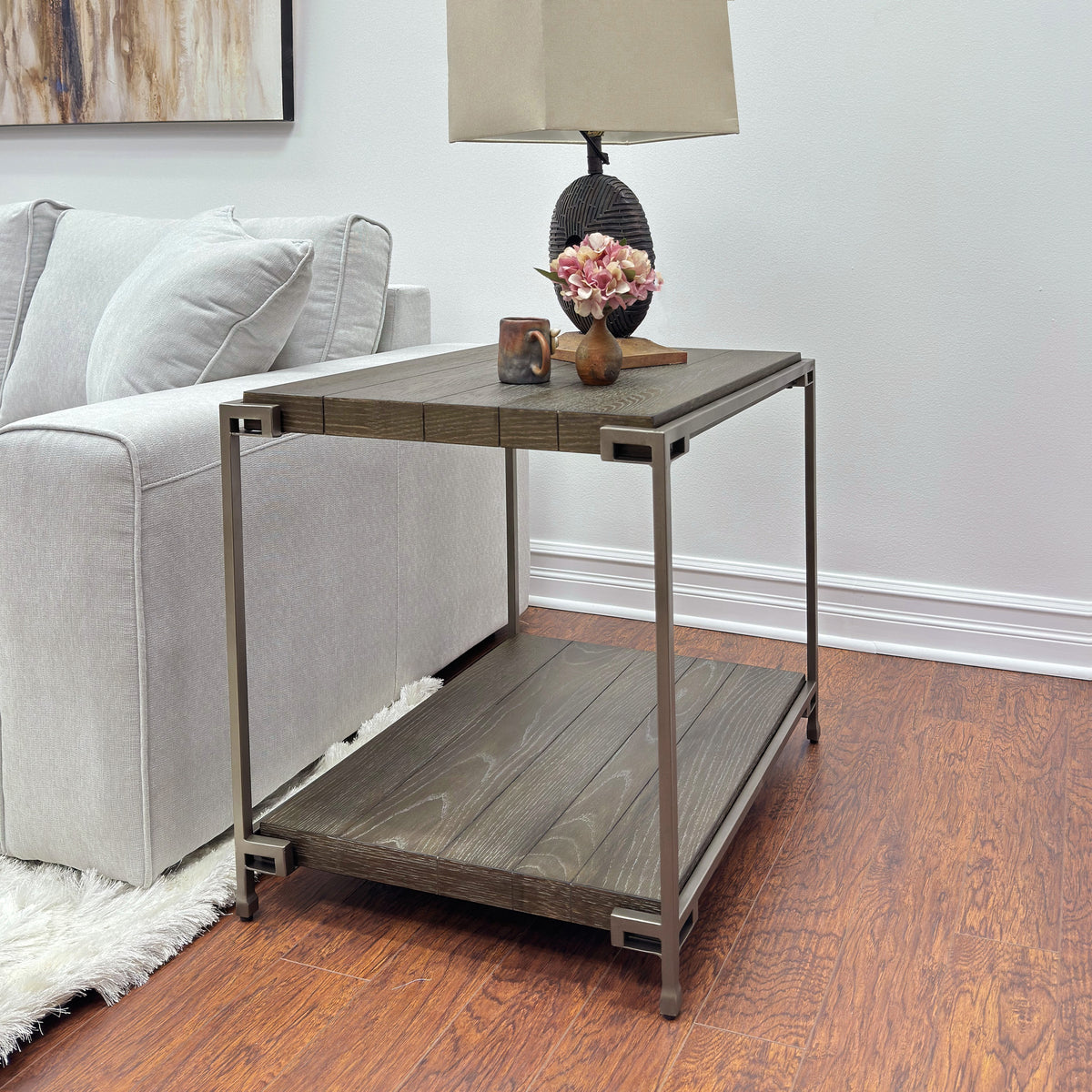 Roundhill Furniture Corbeta 3-Piece Metal Frame Wood Living Room Coffee Table and 2 End Tables Set, Aged Graphite