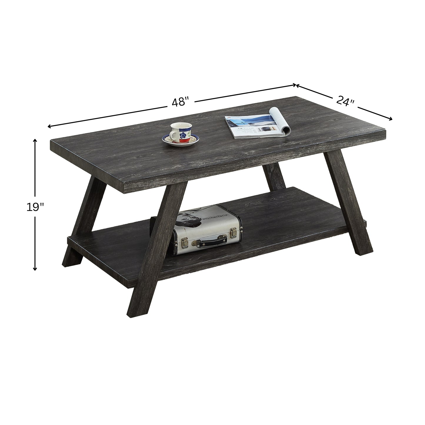 Athens Contemporary Replicated Wood Shelf Coffee Table in Charcoal Finish