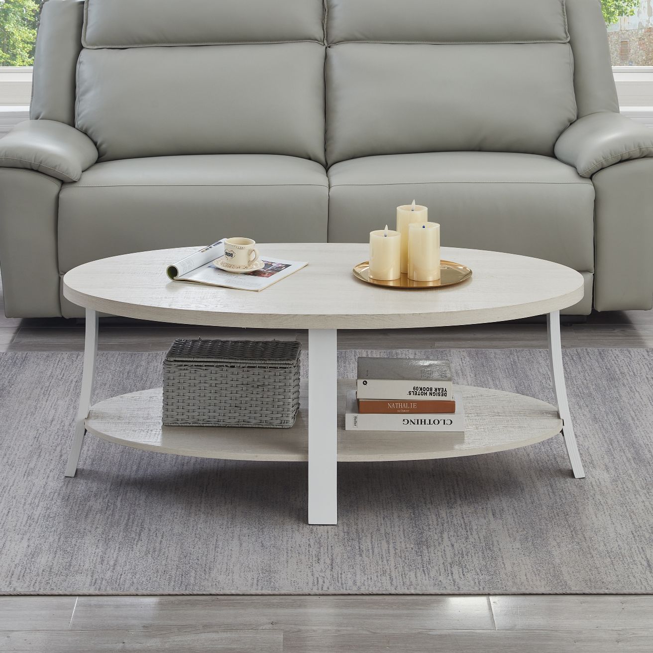 Anze Contemporary Oval Wood Shelf Coffee Table