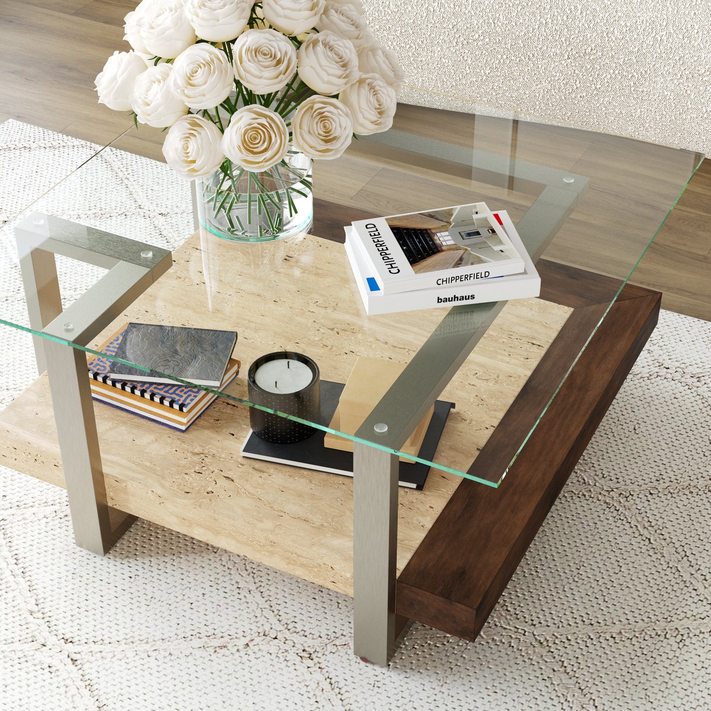 Roundhill Furniture Andes 3-Piece Coffee Table Set, Coffee Table and Two End Table