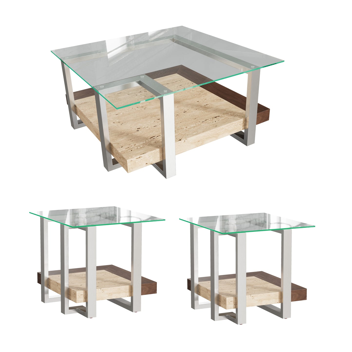 Roundhill Furniture Andes 3-Piece Coffee Table Set, Coffee Table and Two End Table