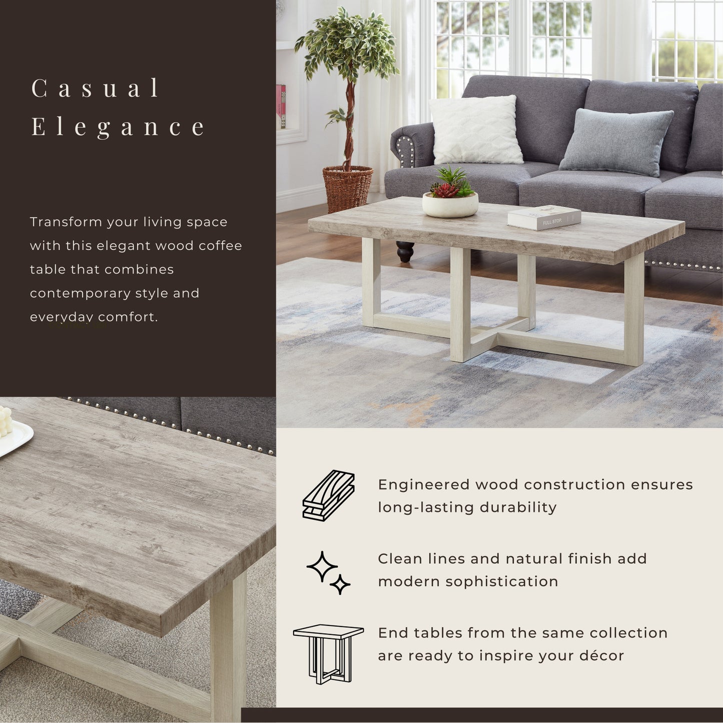Roundhill Furniture Luno Contemporary Coffee Table