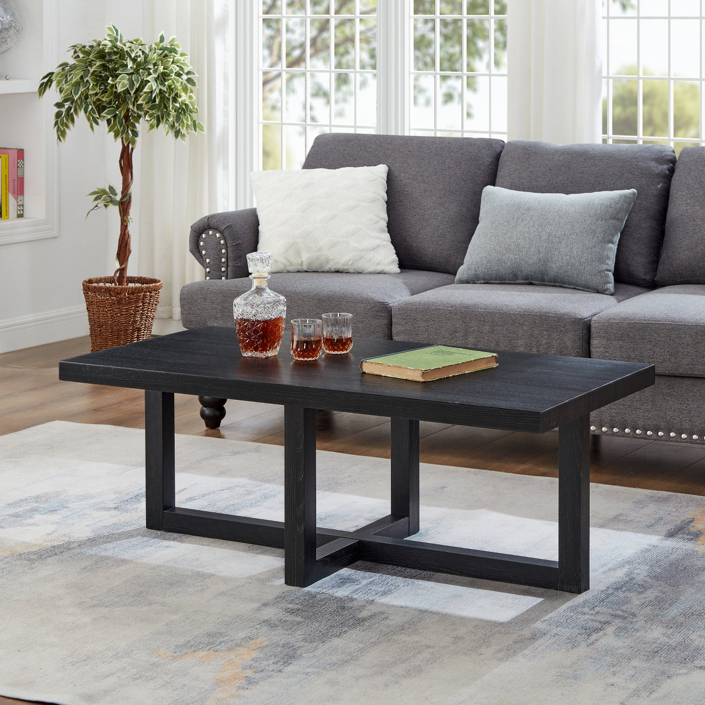 Roundhill Furniture Luno 3-Piece Coffee Table Set, Coffee Table and Two End Tables