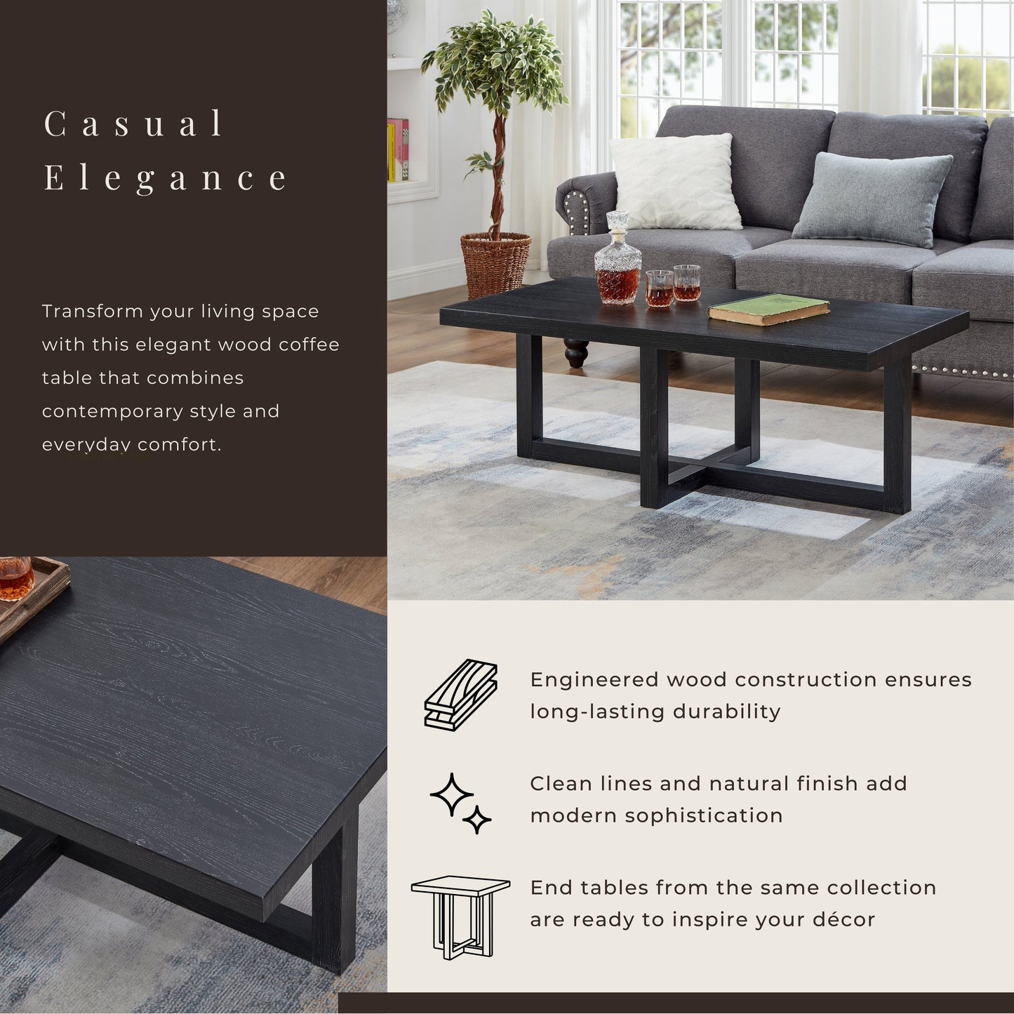 Roundhill Furniture Luno Contemporary Coffee Table