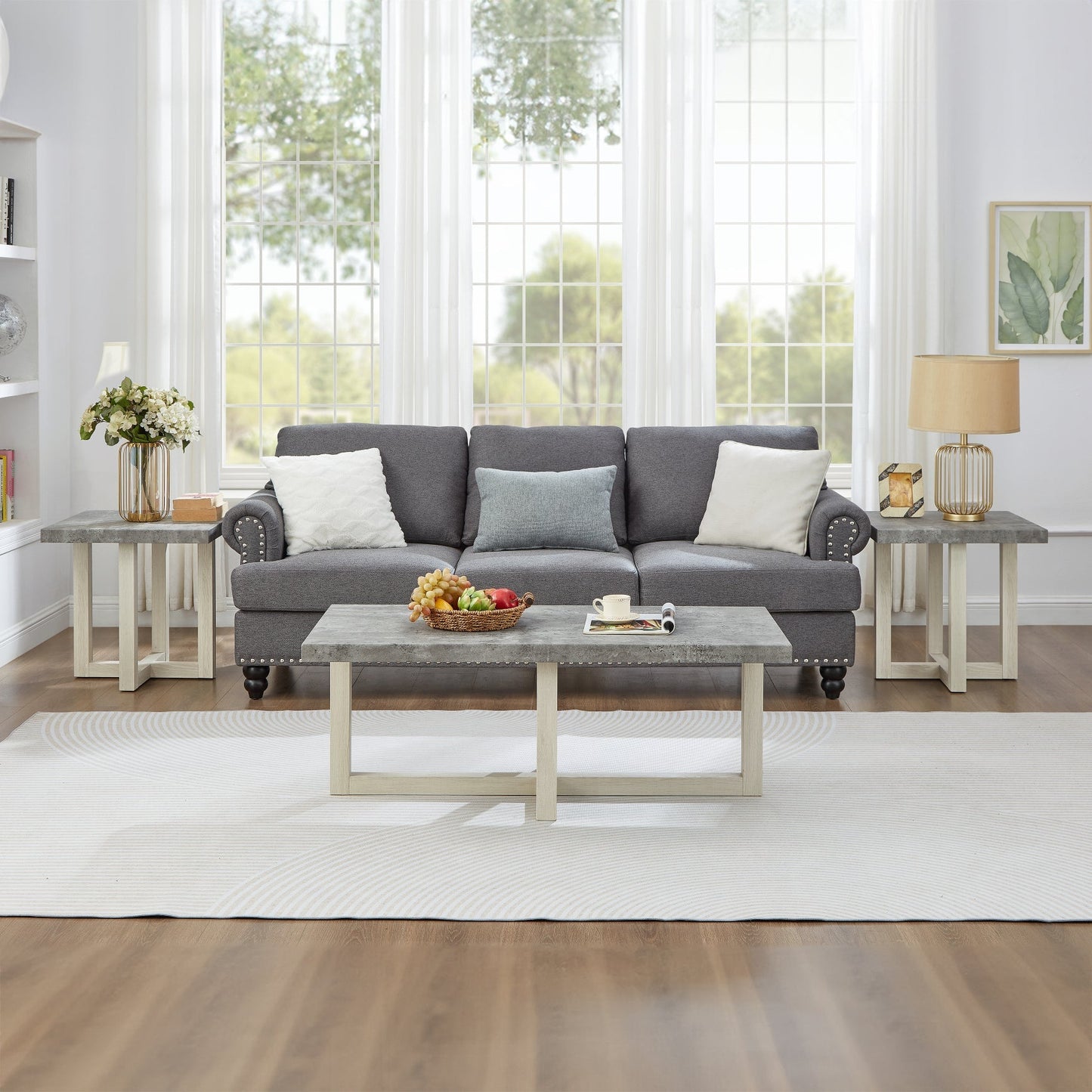 Roundhill Furniture Luno 3-Piece Coffee Table Set, Coffee Table and Two End Tables