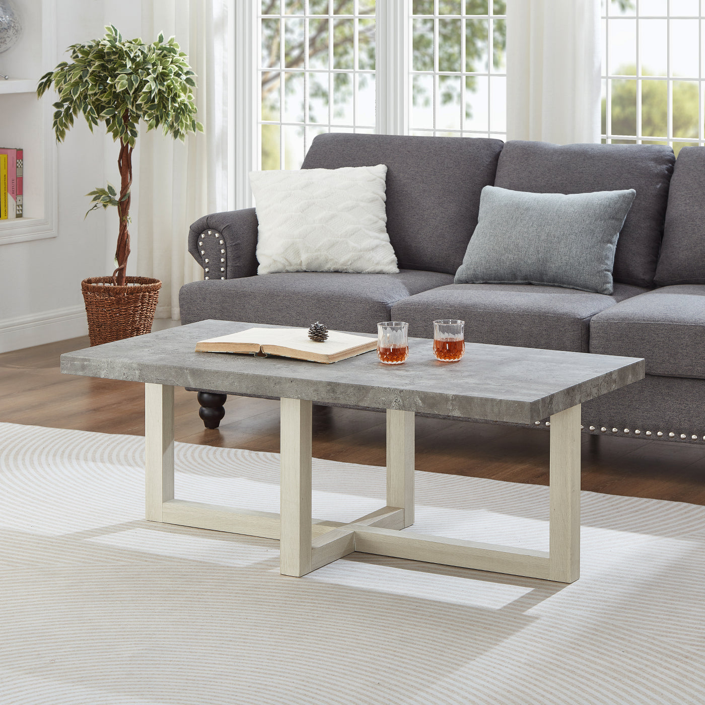 Roundhill Furniture Luno 3-Piece Coffee Table Set, Coffee Table and Two End Tables
