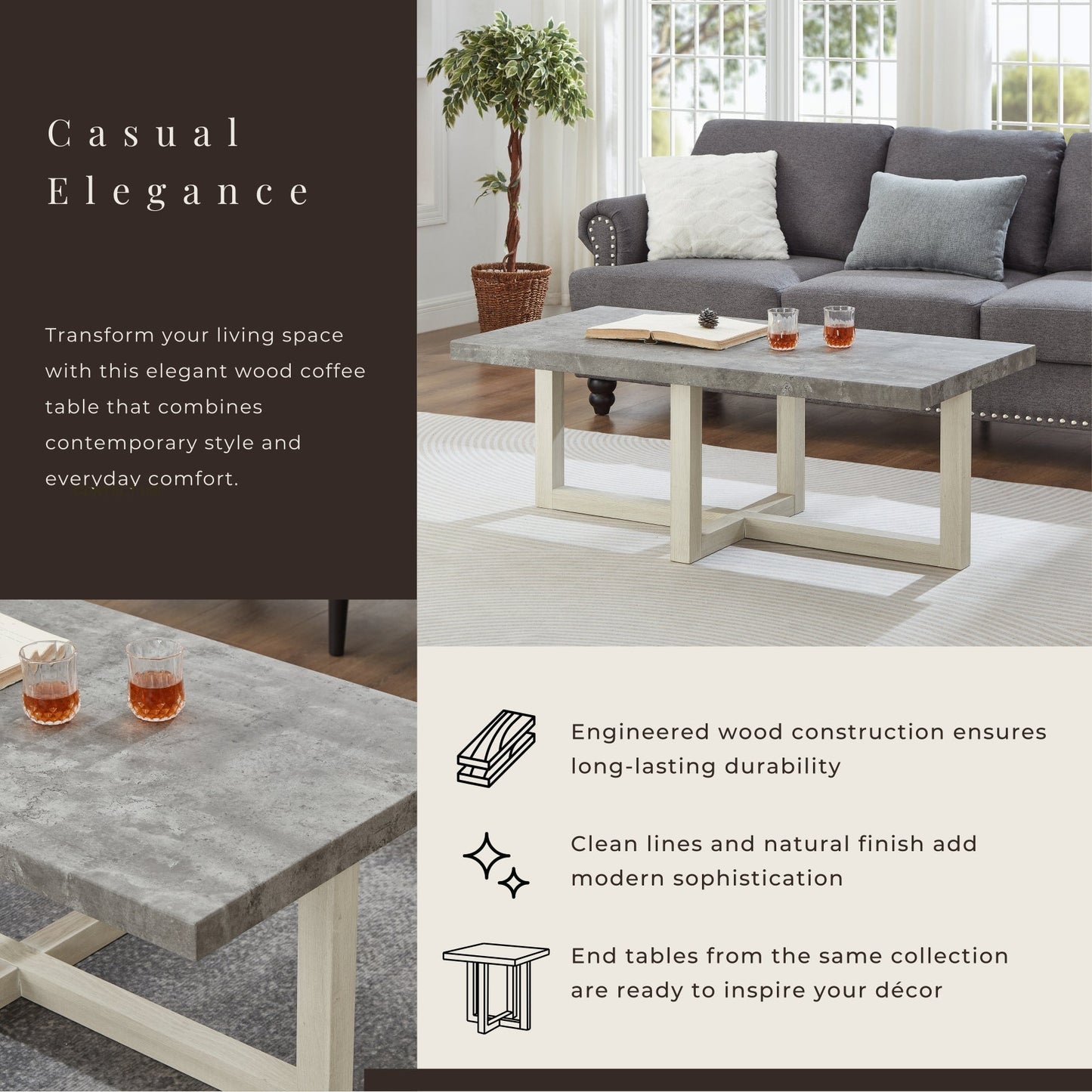 Roundhill Furniture Luno Contemporary Coffee Table