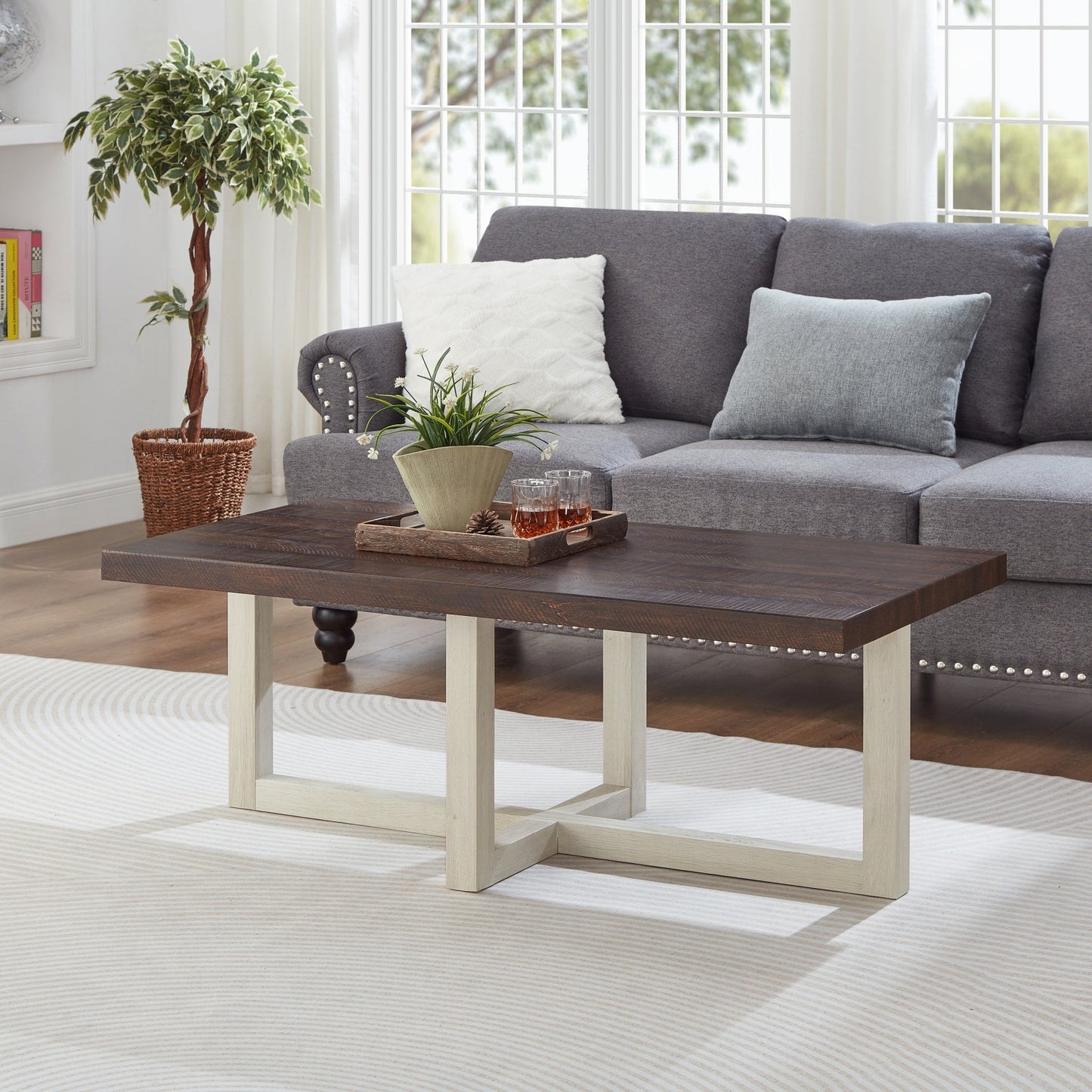 Roundhill Furniture Luno 3-Piece Coffee Table Set, Coffee Table and Two End Tables