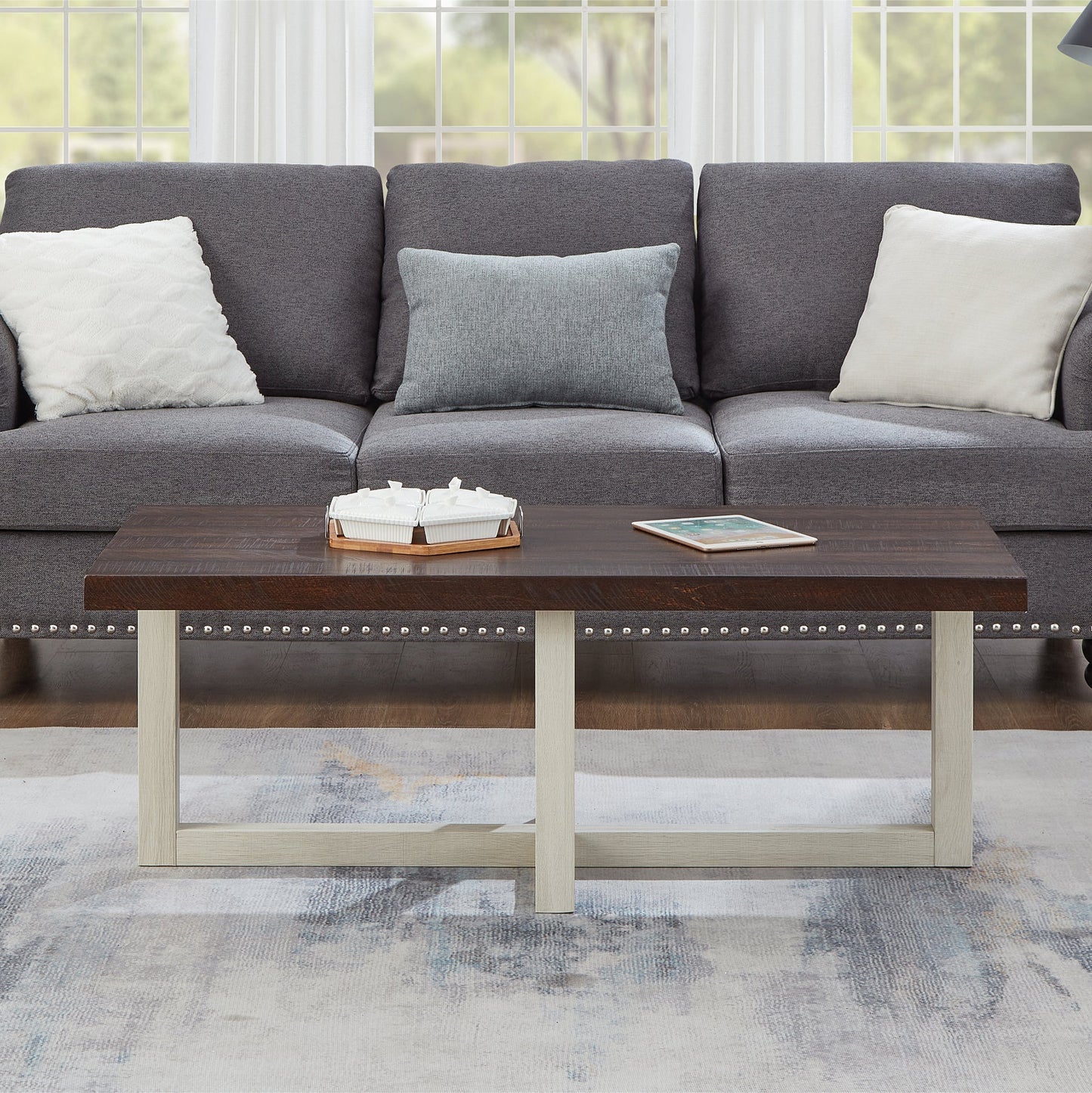 Roundhill Furniture Luno 3-Piece Coffee Table Set, Coffee Table and Two End Tables