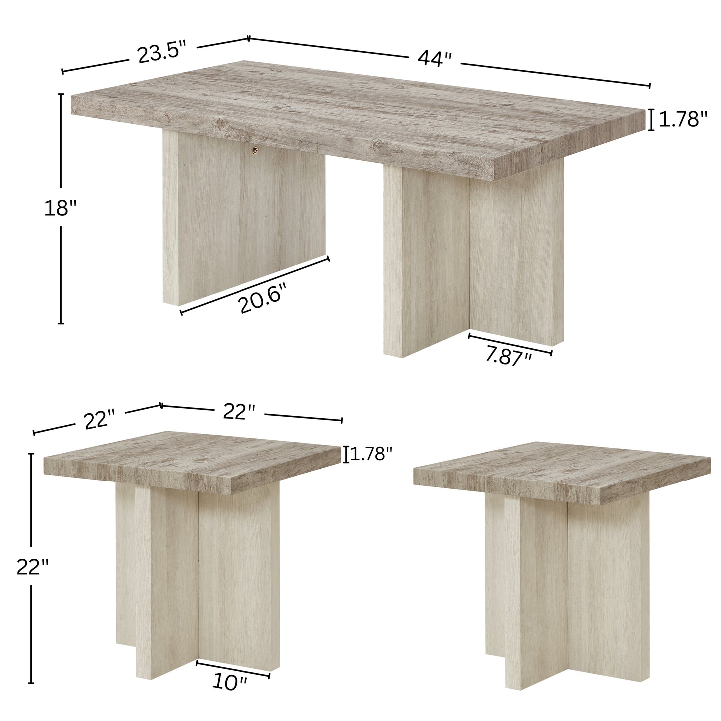 Roundhill Furniture Mchome 3-Piece Coffee table'set, Coffee Table and Two End Tables