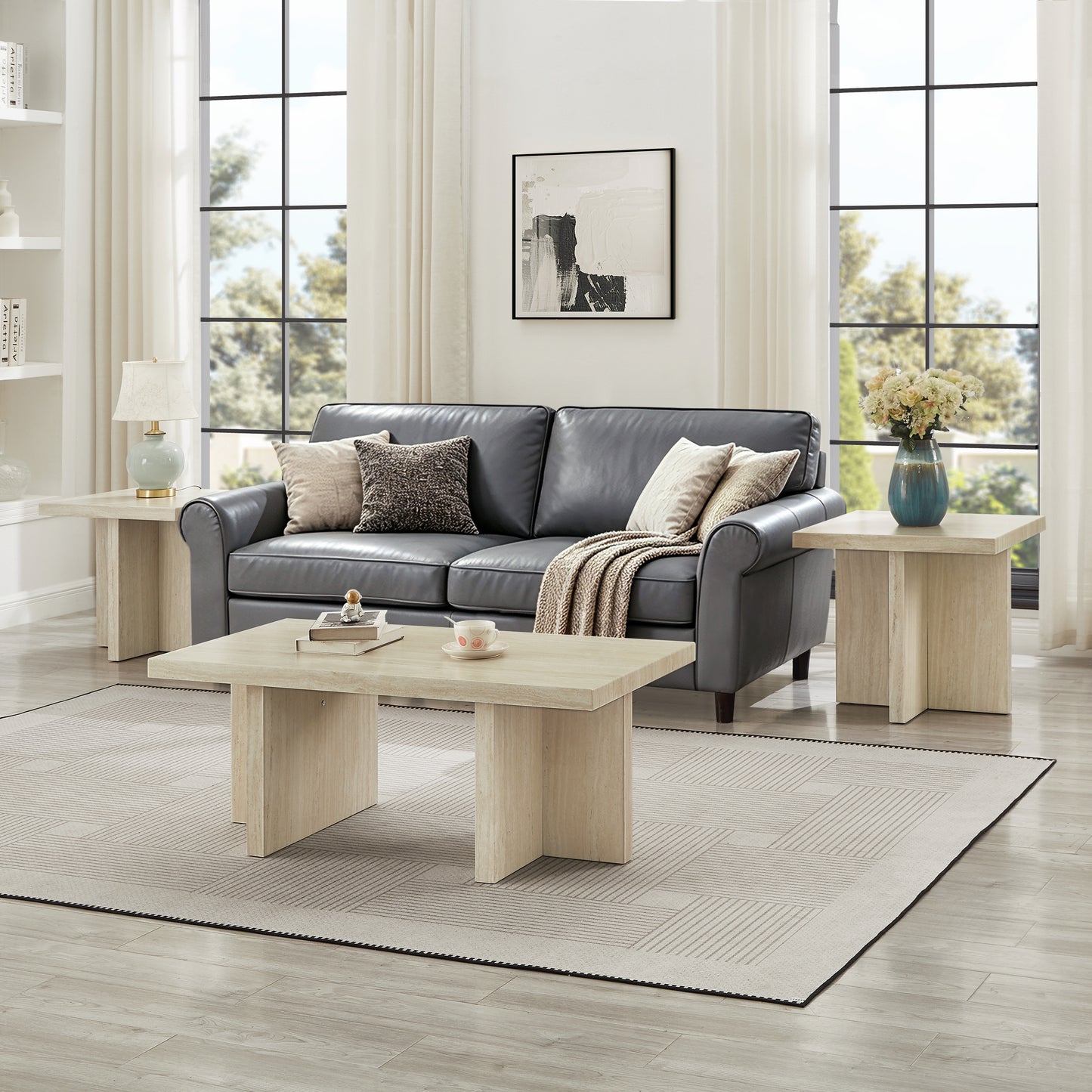 Roundhill Furniture Mchome 3-Piece Coffee table'set, Coffee Table and Two End Tables