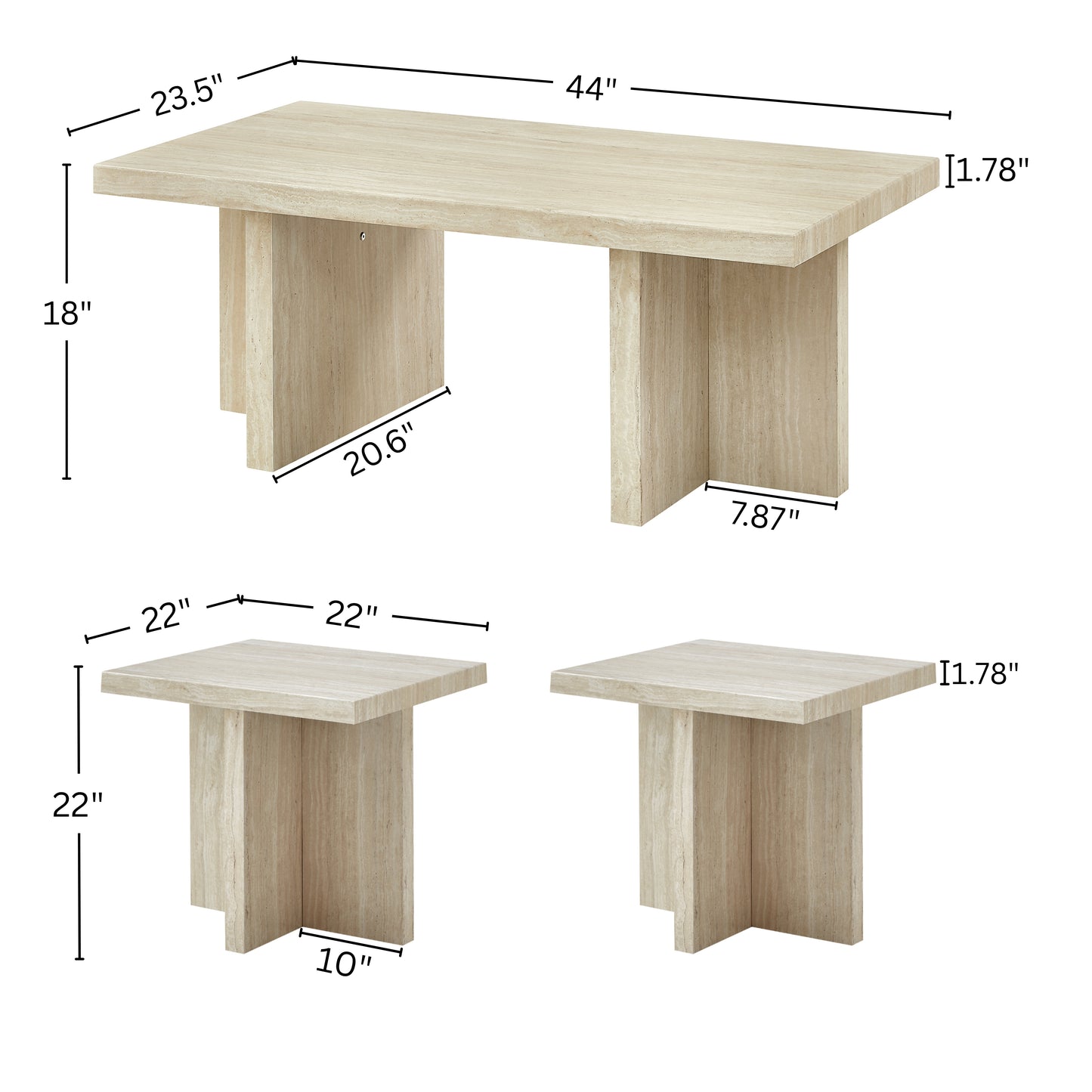 Roundhill Furniture Mchome 3-Piece Coffee table'set, Coffee Table and Two End Tables