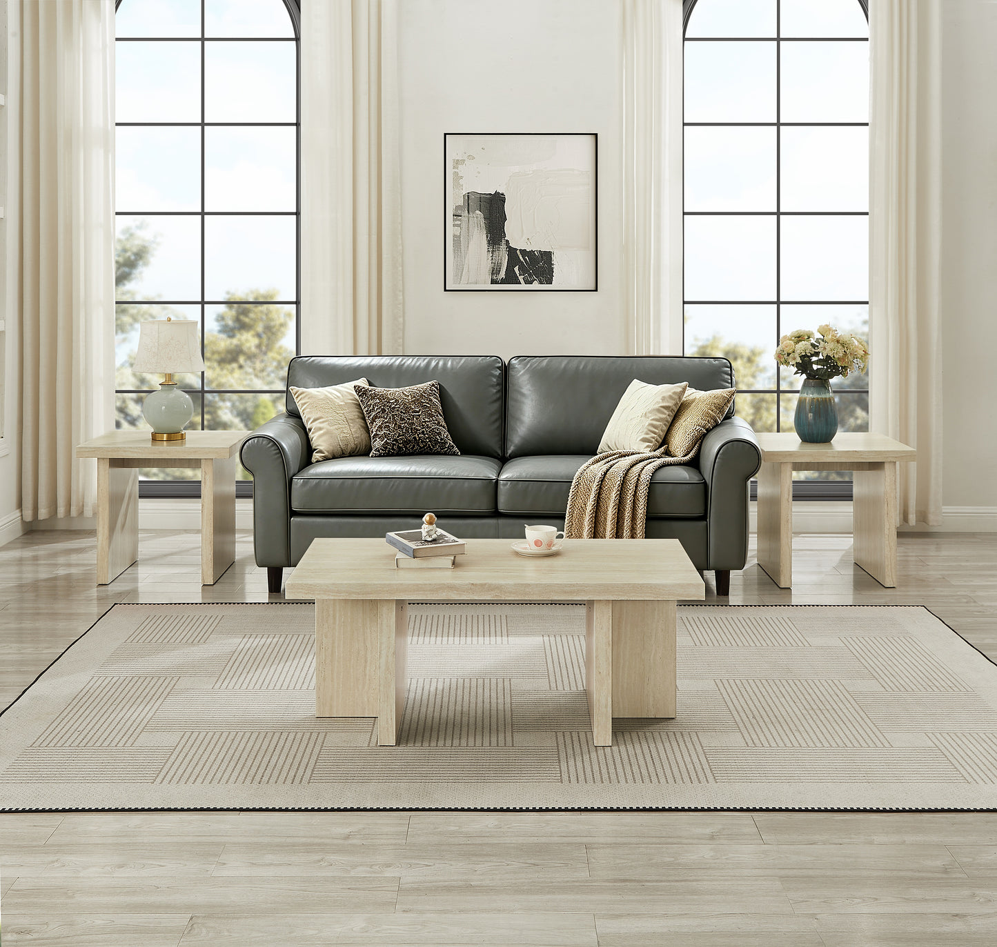 Roundhill Furniture Mchome 3-Piece Coffee Table Set, Coffee Table and Two End Tables