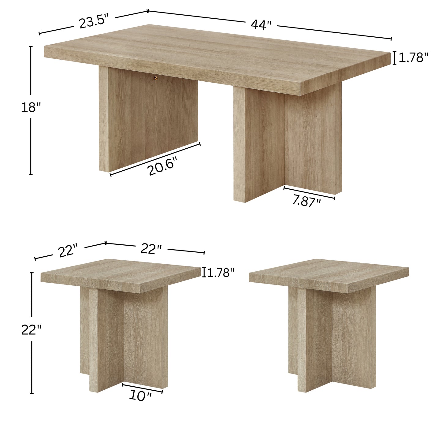 Roundhill Furniture Mchome 3-Piece Coffee table'set, Coffee Table and Two End Tables