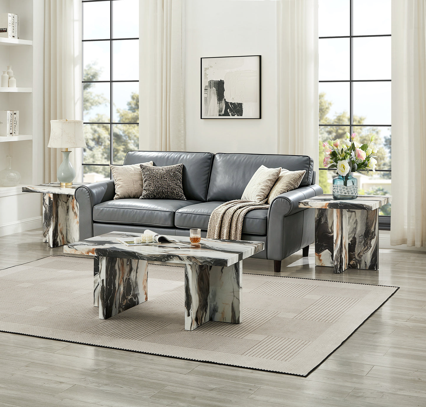 Roundhill Furniture Mchome 3-Piece Coffee table'set, Coffee Table and Two End Tables