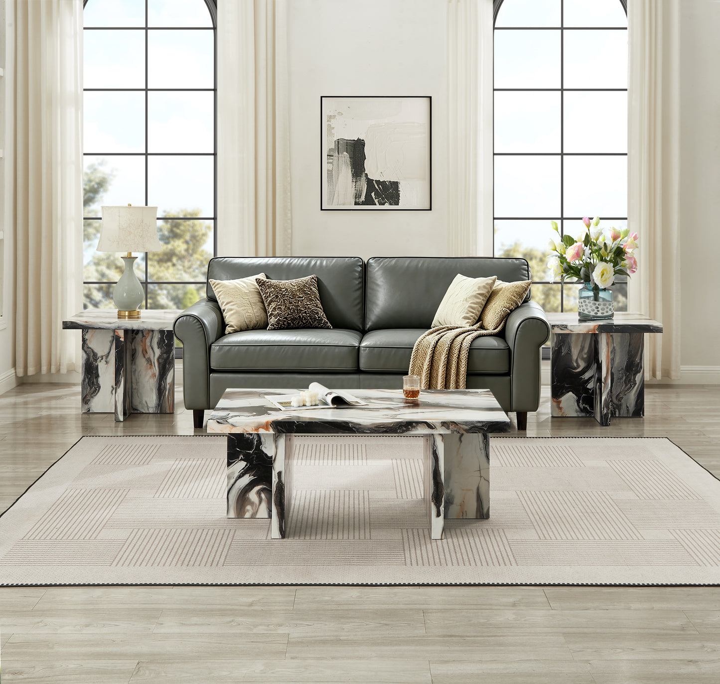 Roundhill Furniture Mchome 3-Piece Coffee table'set, Coffee Table and Two End Tables