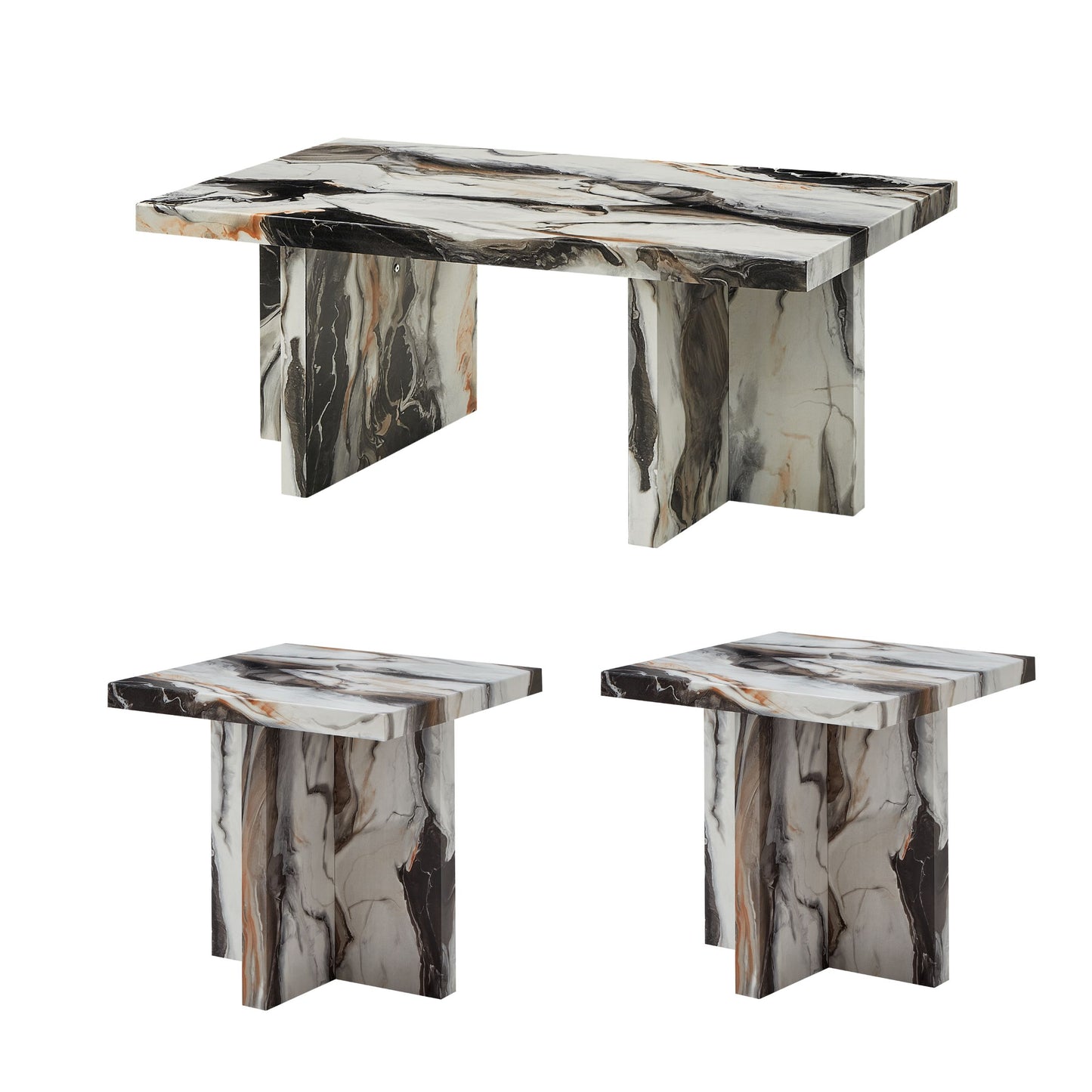 Roundhill Furniture Mchome 3-Piece Coffee table'set, Coffee Table and Two End Tables