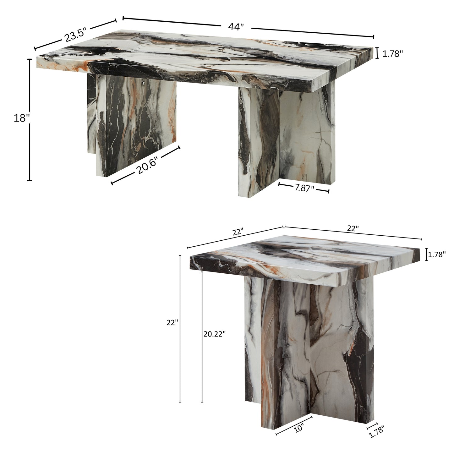 Roundhill Furniture Mchome 3-Piece Coffee table'set, Coffee Table and Two End Tables