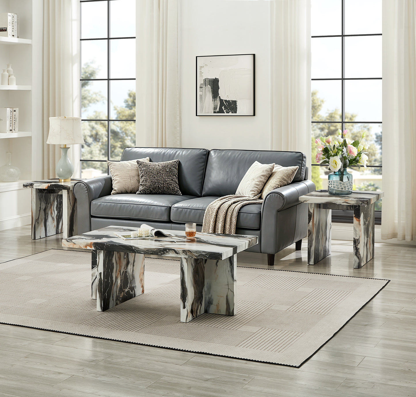 Roundhill Furniture Mchome 3-Piece Coffee Table Set, Coffee Table and Two End Tables