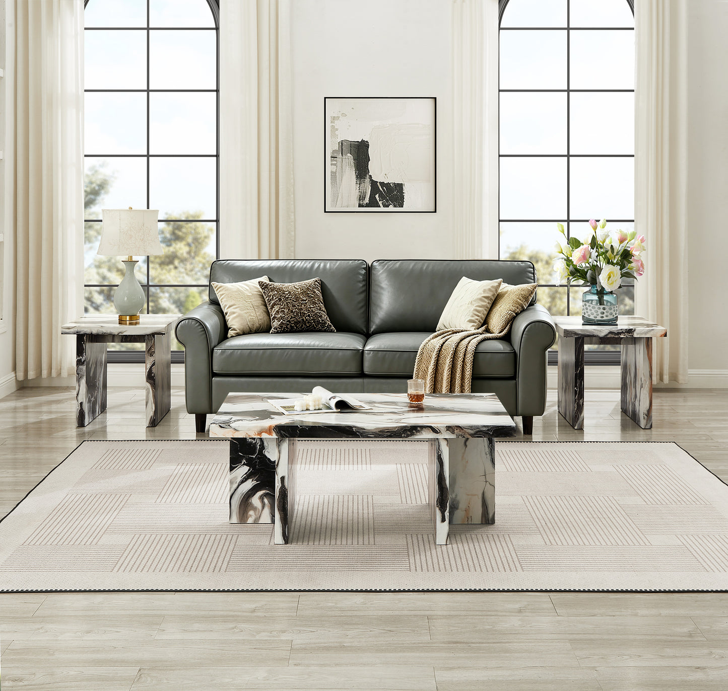 Roundhill Furniture Mchome 3-Piece Coffee Table Set, Coffee Table and Two End Tables