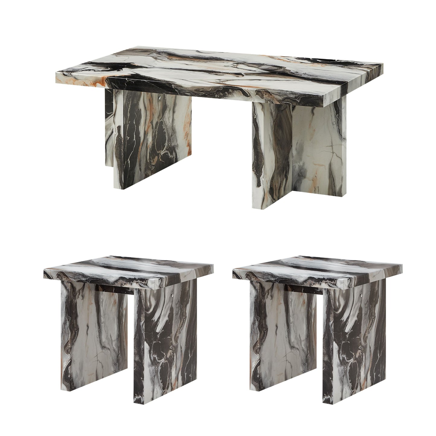 Roundhill Furniture Mchome 3-Piece Coffee Table Set, Coffee Table and Two End Tables