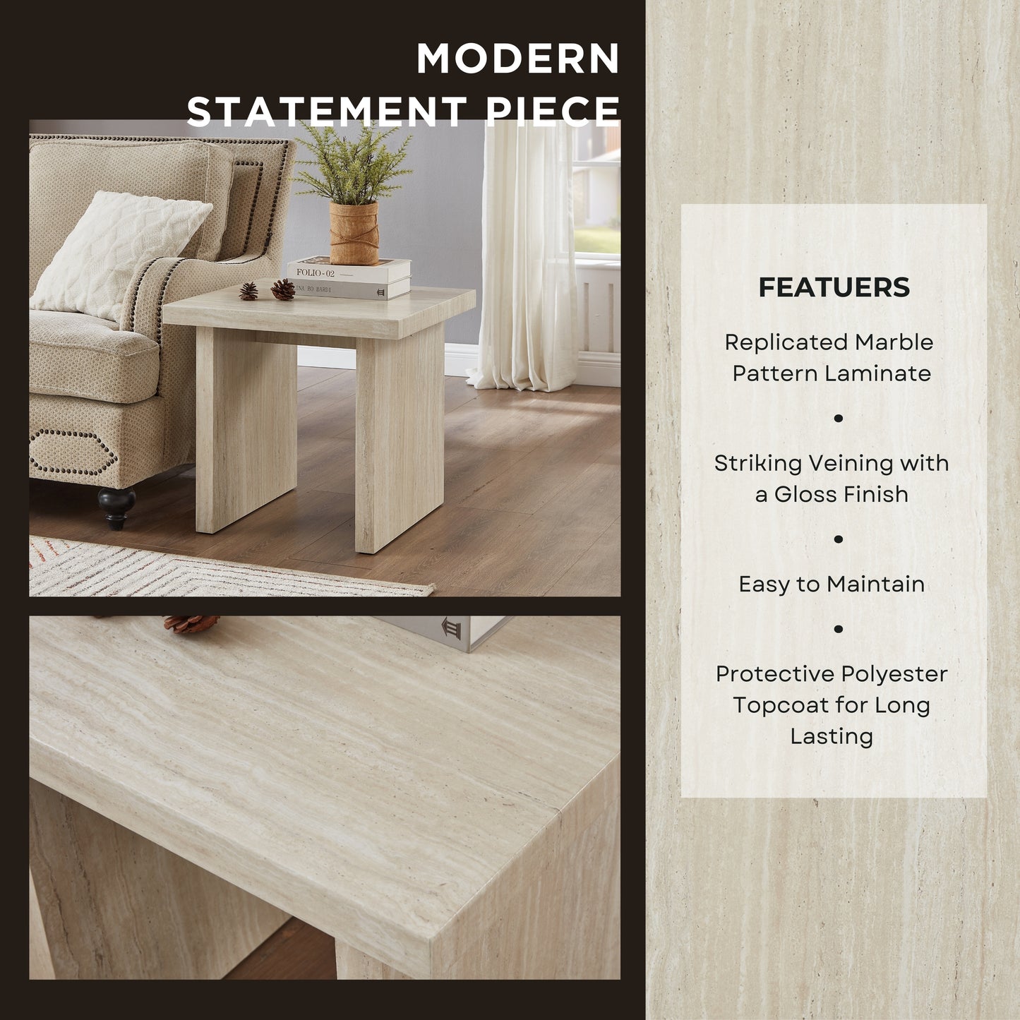 Tabner Cavira 3-Piece Faux Marble Coffee Table Set